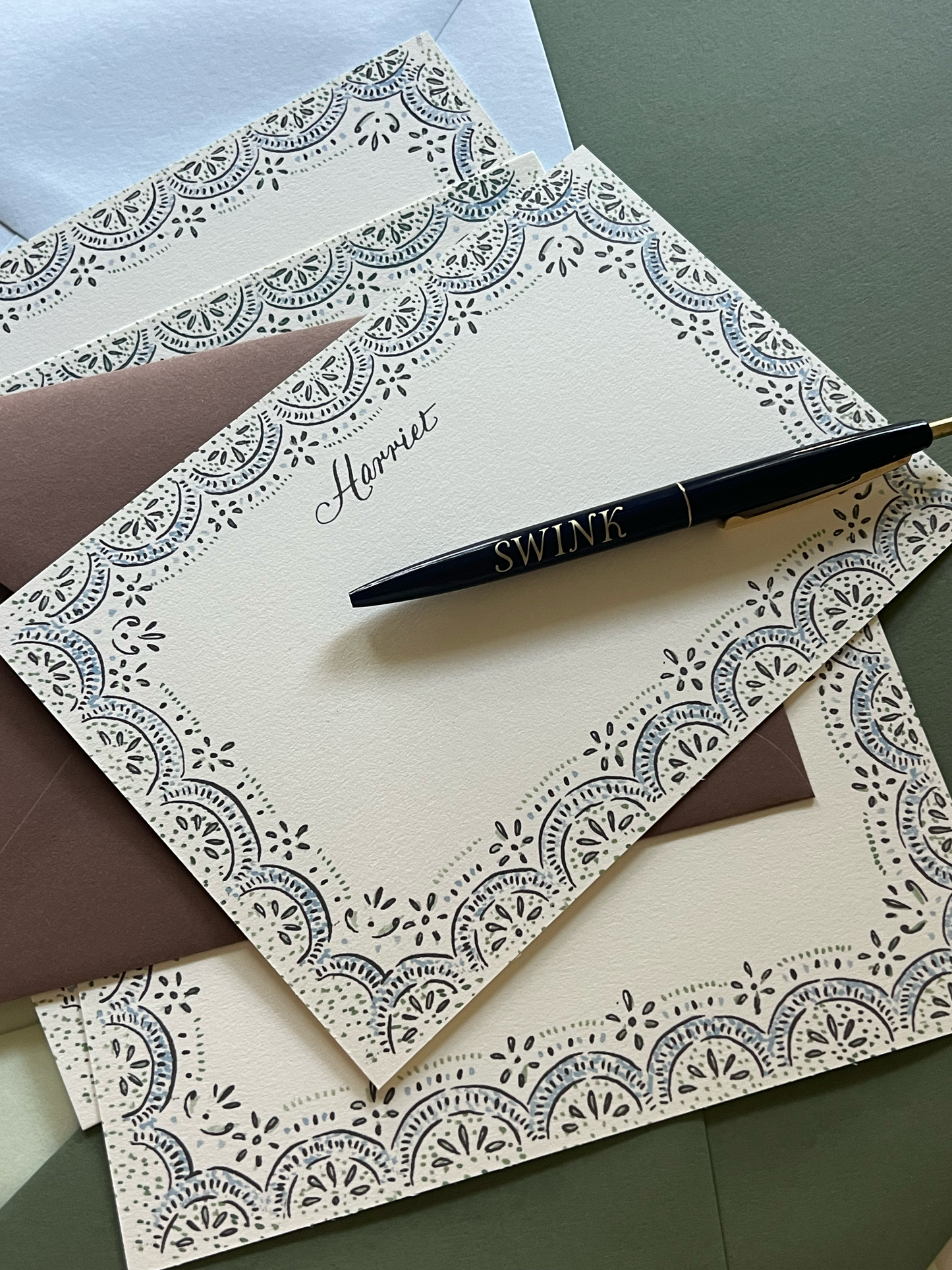 Harriet Scallop Stationery Set - Navy & Powder Blue