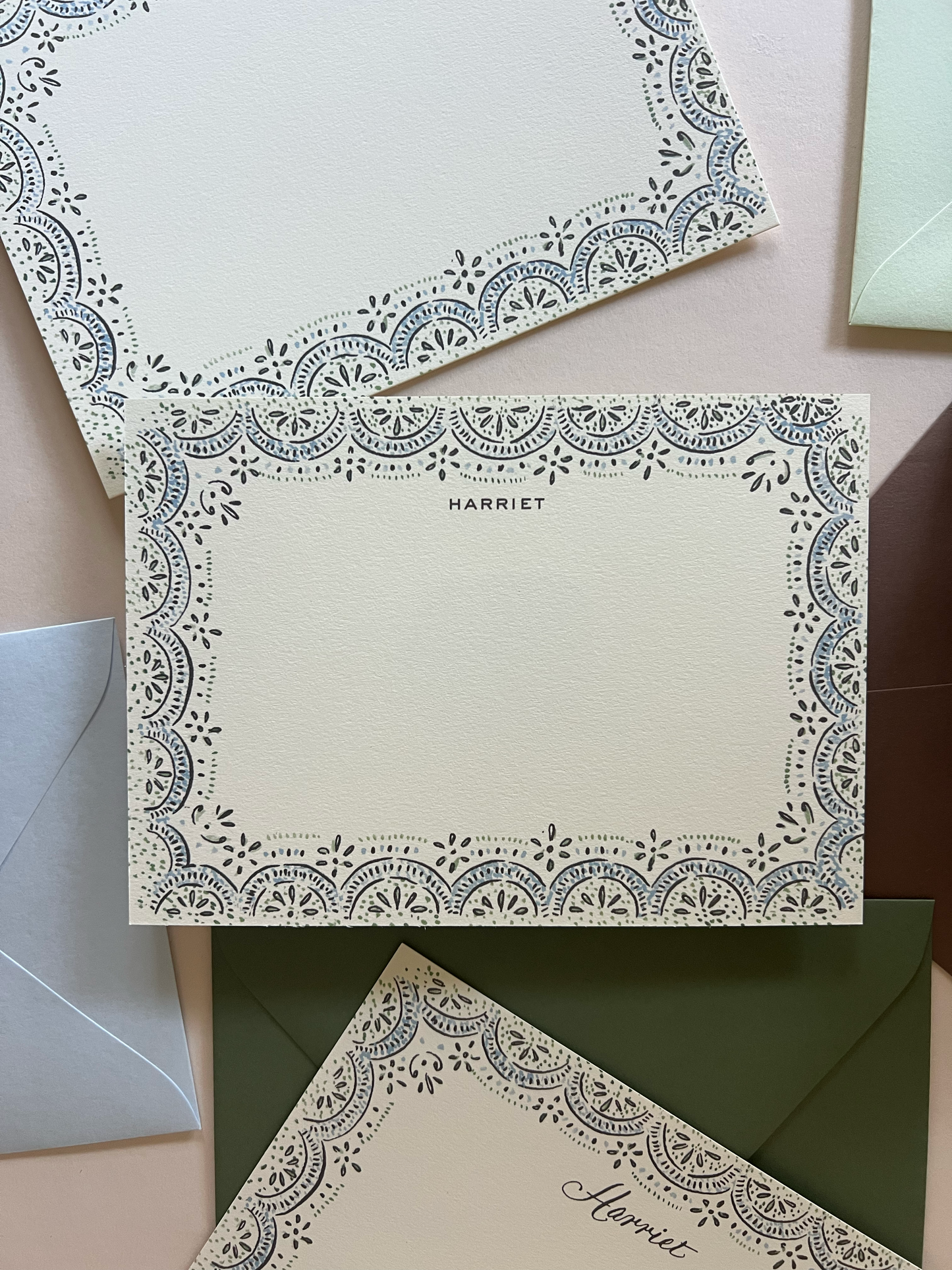 Harriet Scallop Stationery Set - Navy & Powder Blue