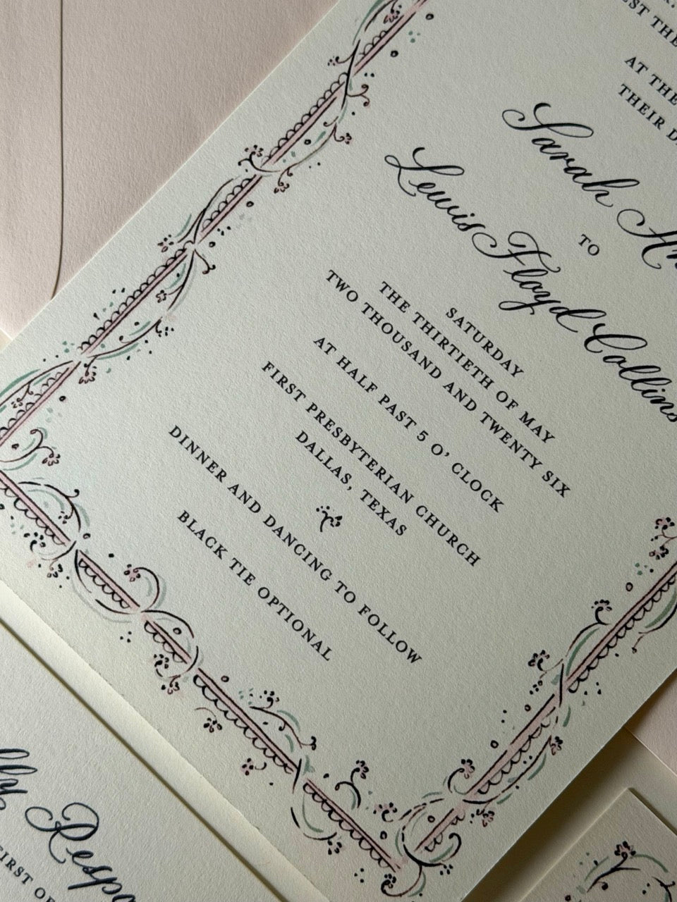 Clara Blush & Sage Main Wedding Invitation