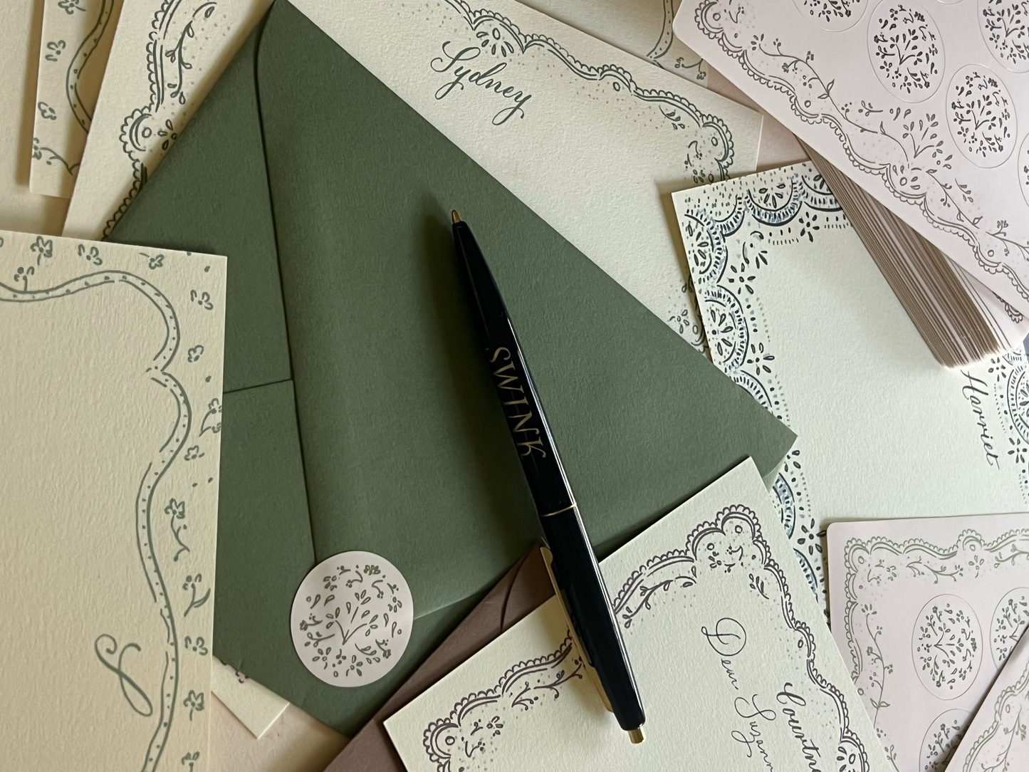 Envelope Seals - Green Embroidery
