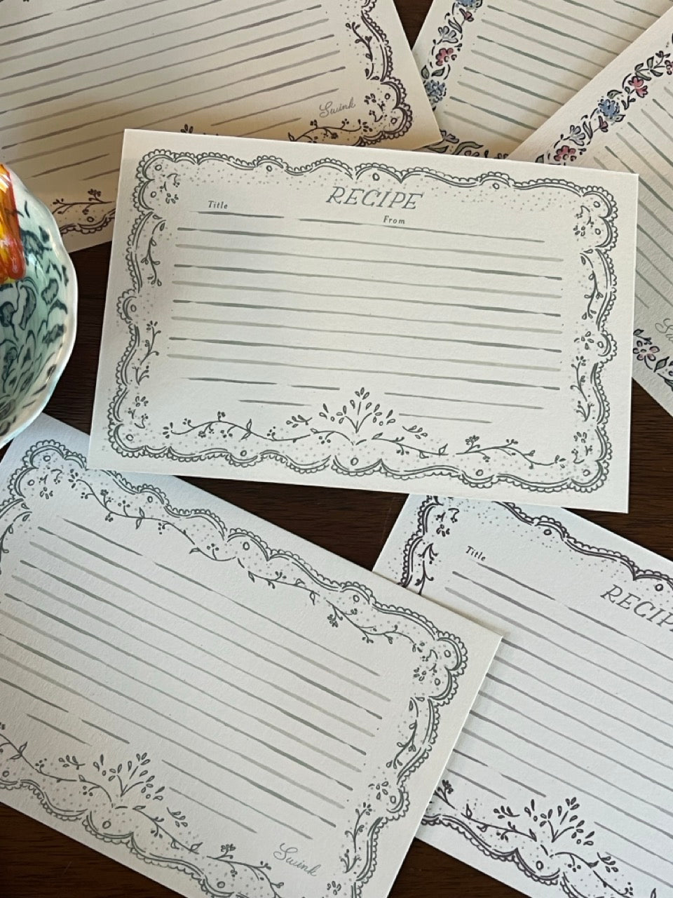 Embroidery Green Recipe Cards