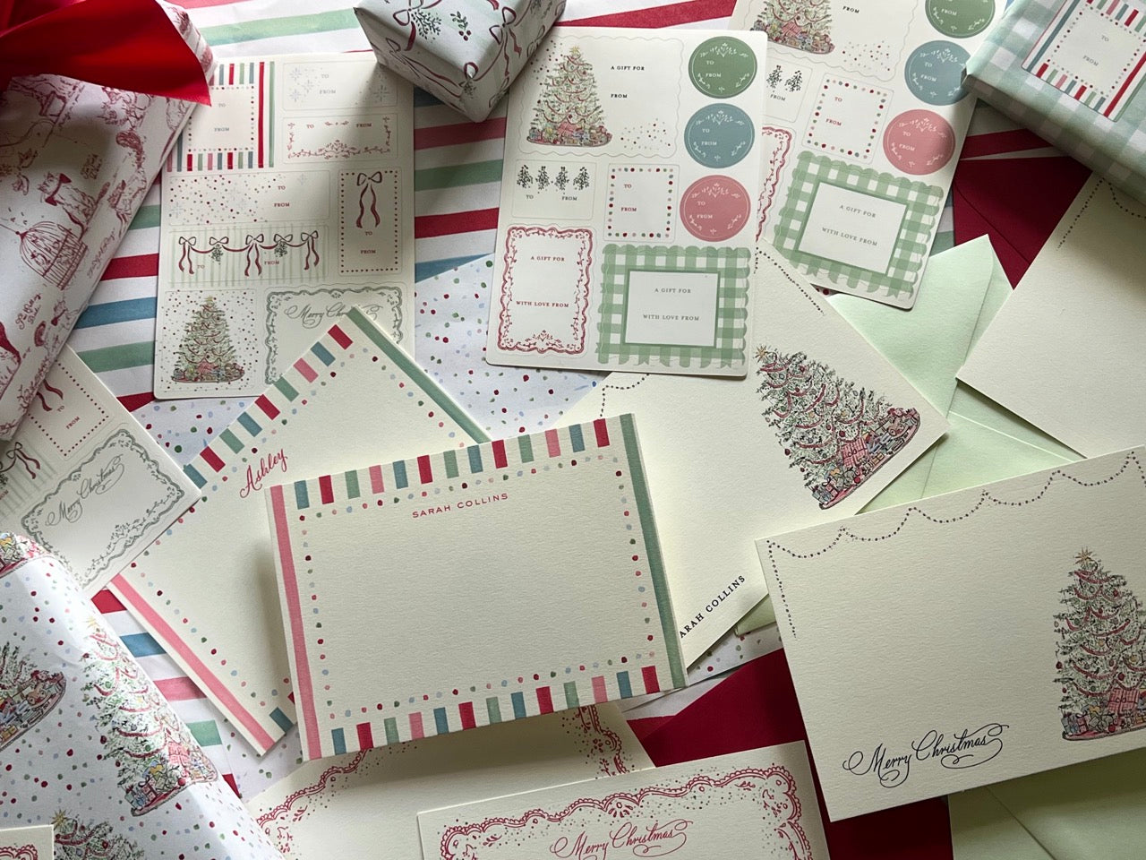 Holiday Stripe Stationery Set