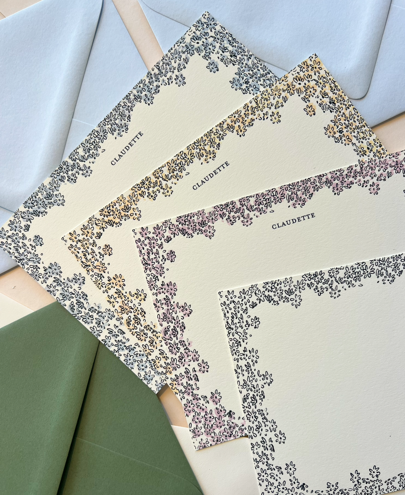 Claudette Pink Border Stationery Set