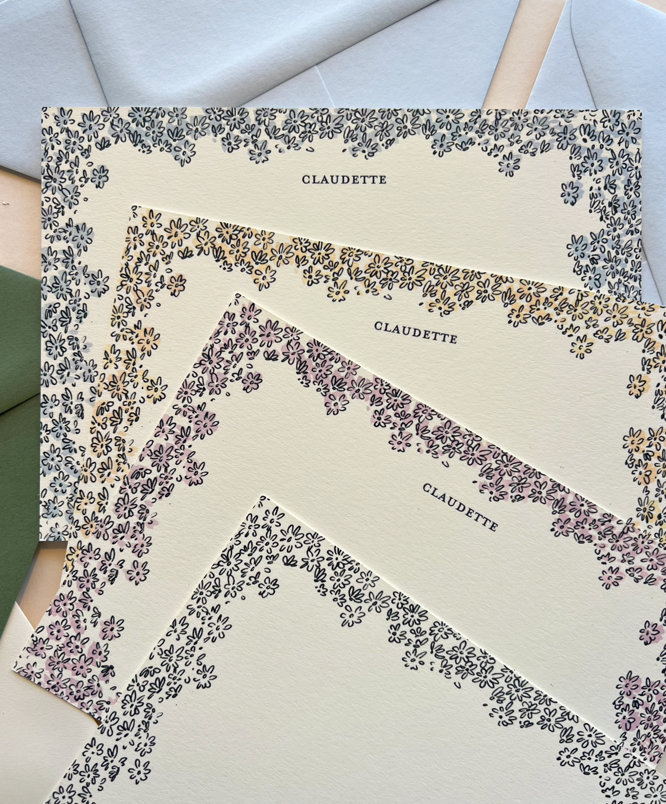 Claudette Pink Border Stationery Set