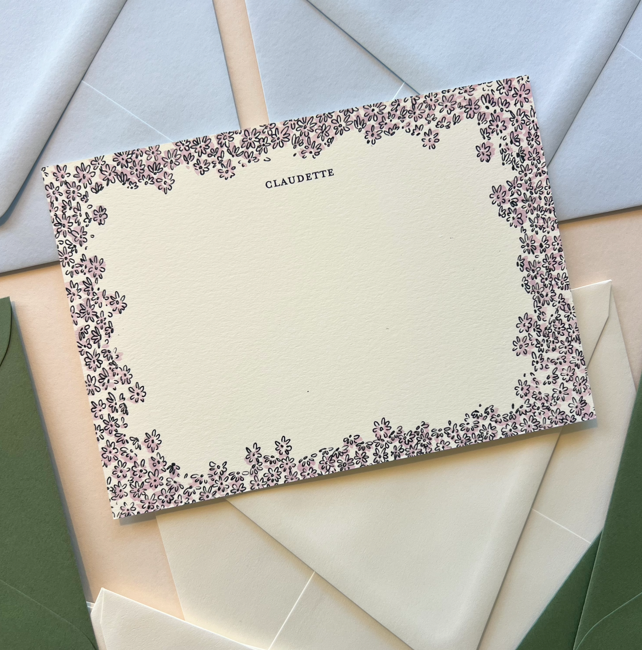 Claudette Pink Border Stationery Set