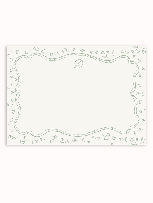 Tiny Florals Border Green Stationery Set