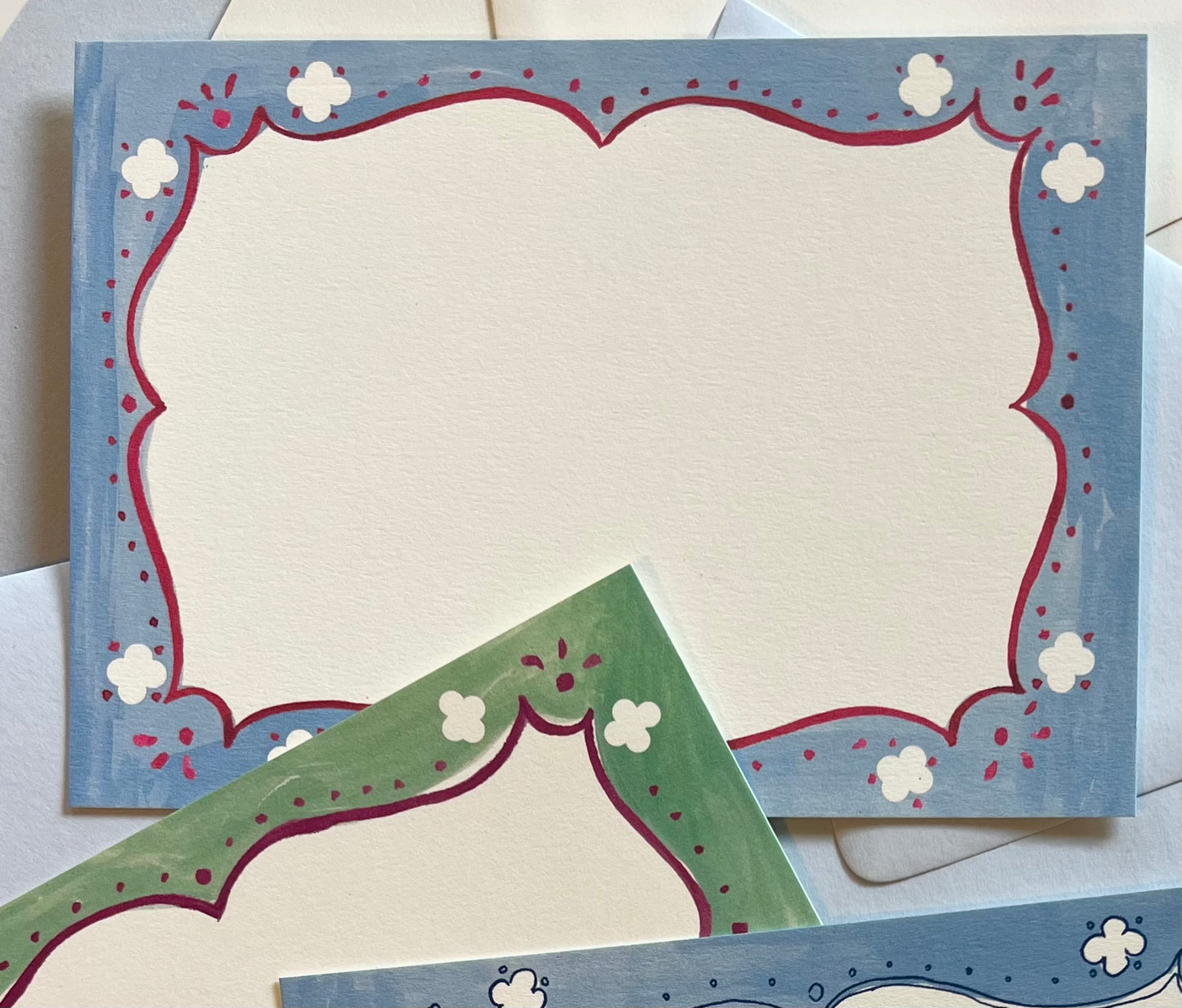 Cottage Border Stationery Set - Cherry and Blue