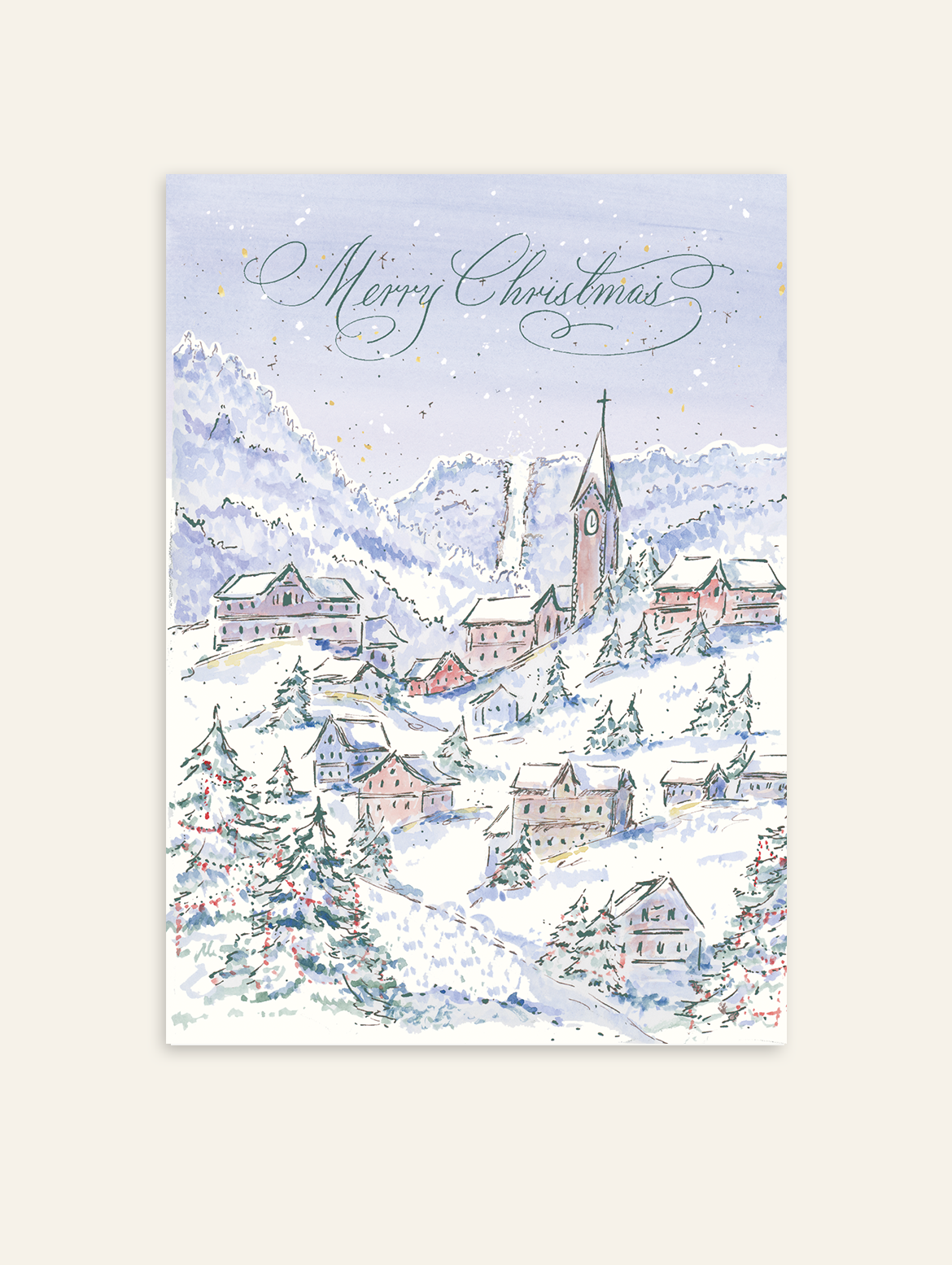 Snowy Woodland Village Holiday Card