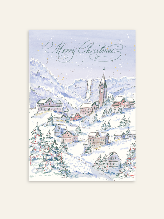 Snowy Woodland Village Holiday Card