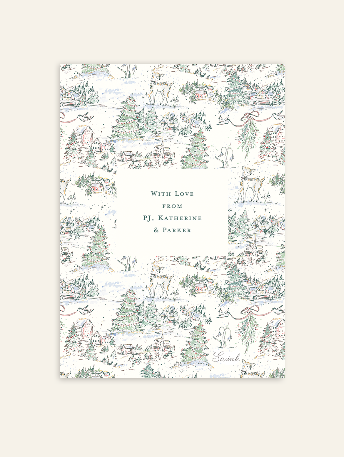 Snowy Woodland Village Holiday Card