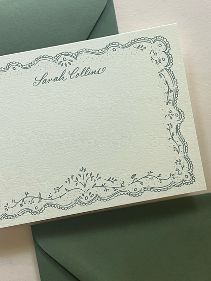 Embroidered Fall Sage Green Stationery Set