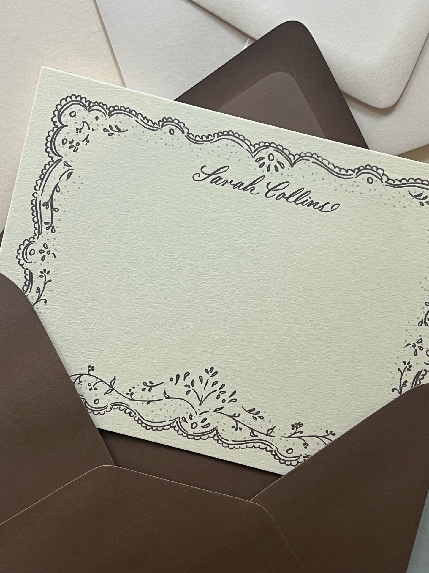 Embroidery Fall Sage Brown Stationery Set