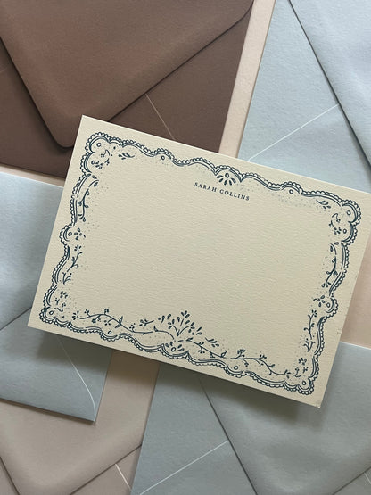 Embroidered Fall Teal Stationery Set