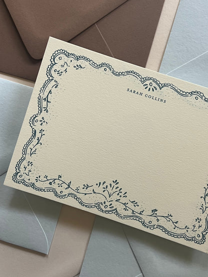 Embroidered Fall Teal Stationery Set