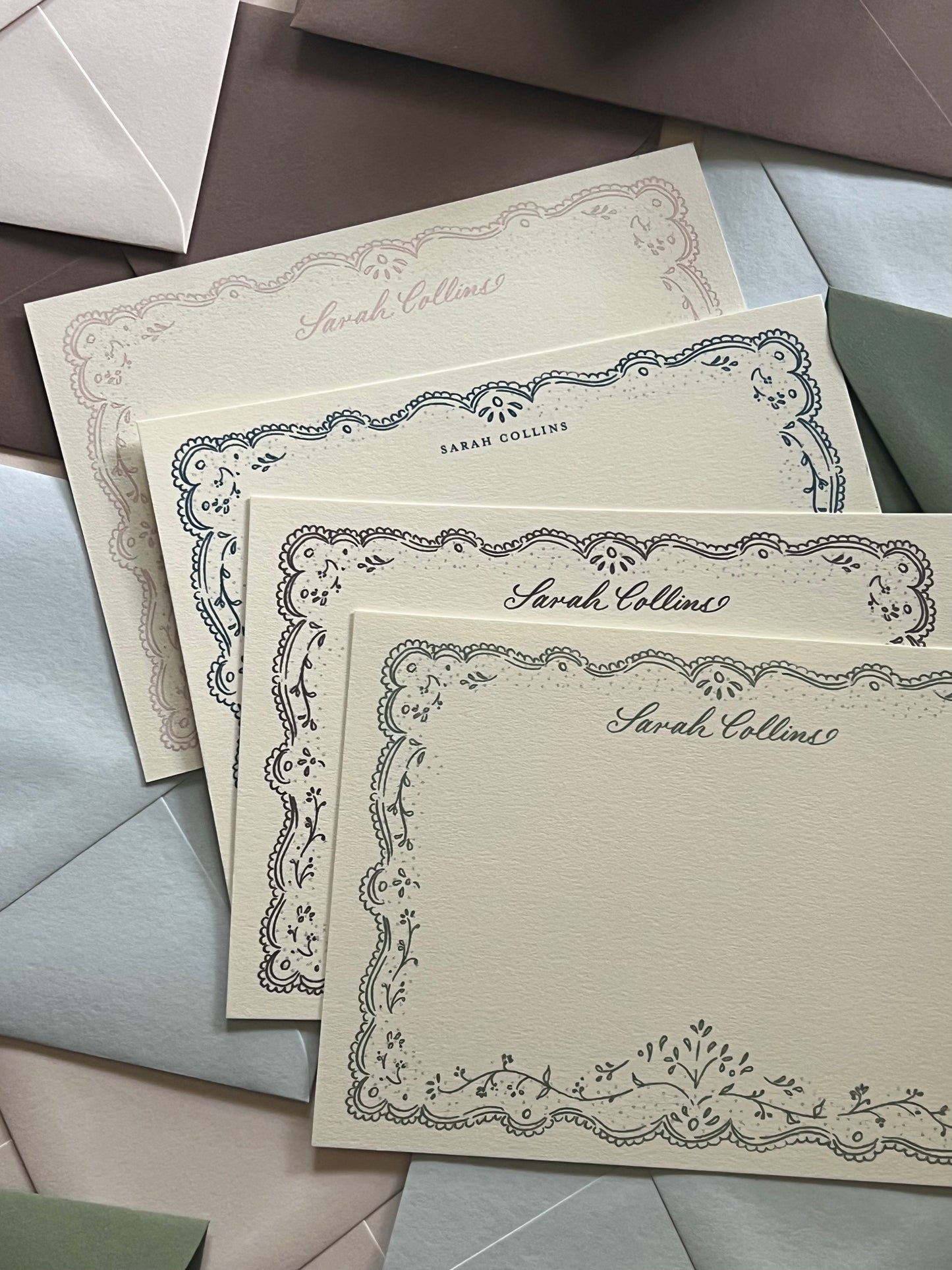 Embroidery Fall Sage Brown Stationery Set