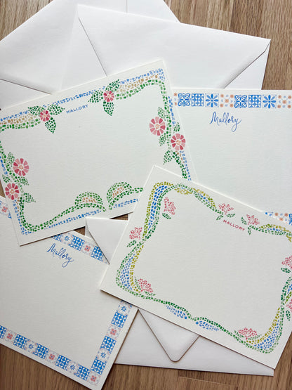 Yellow and Blue Hand Painted Tile Stationery Set