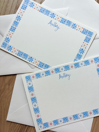 Blush and Blue Hand Painted Tile Stationery Set