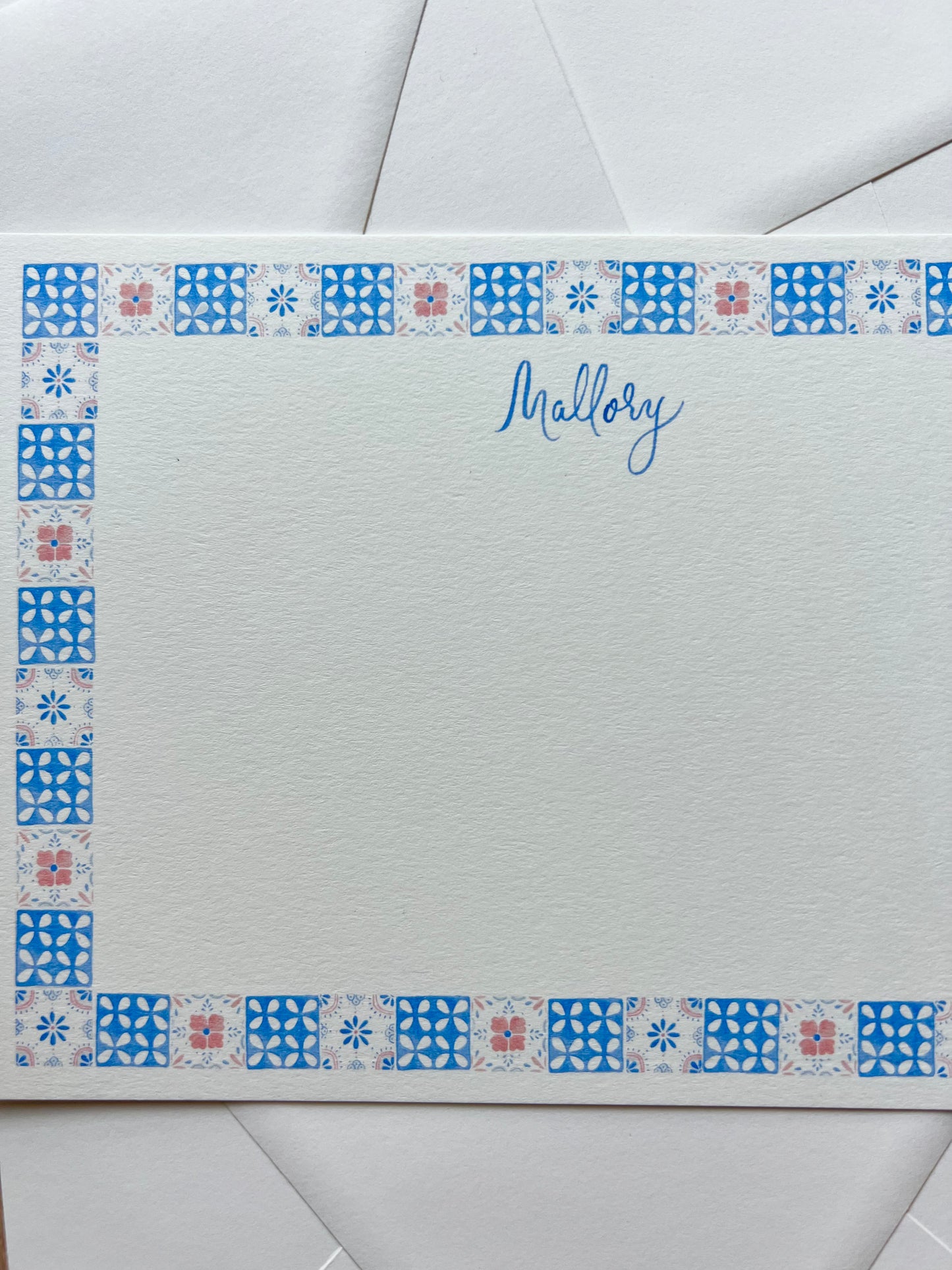 Blush and Blue Hand Painted Tile Stationery Set