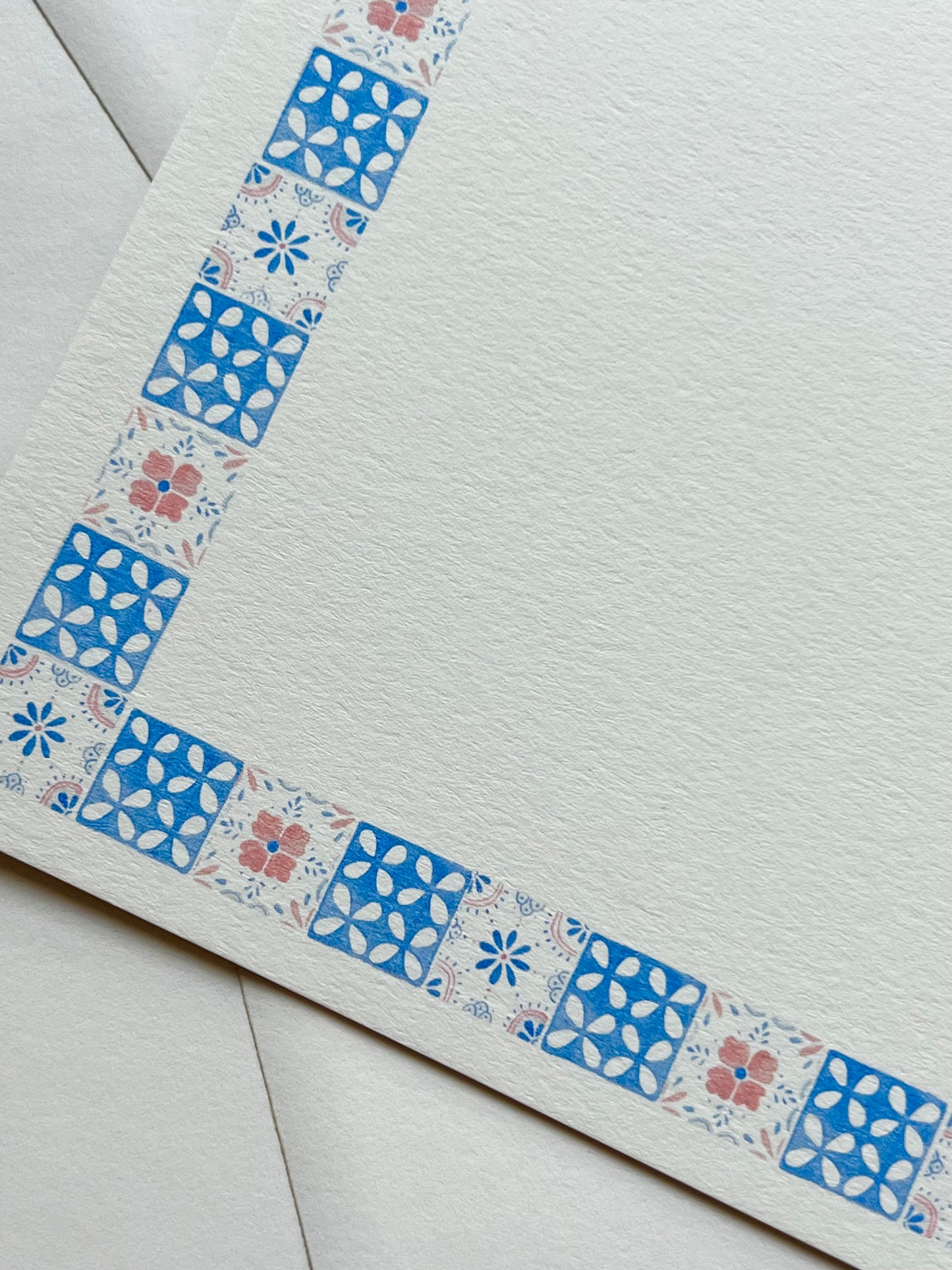 Blush and Blue Hand Painted Tile Stationery Set