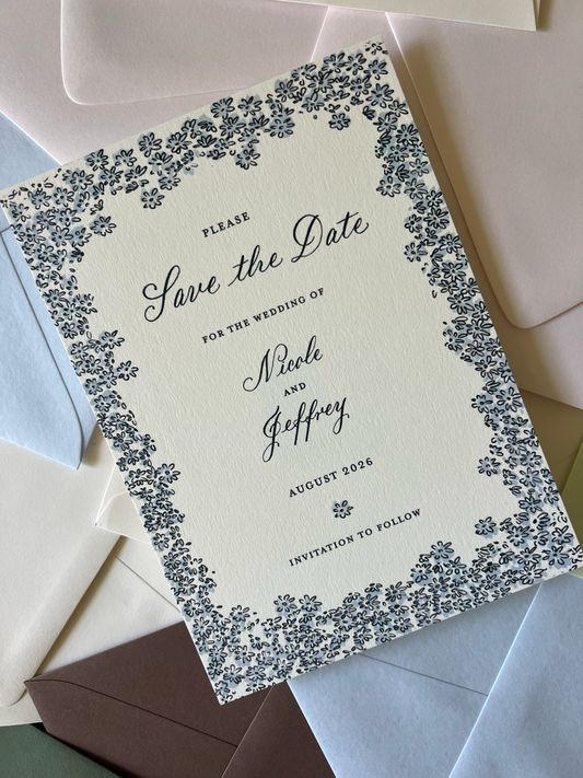 Claudette Blue Border Semi Custom Invitation