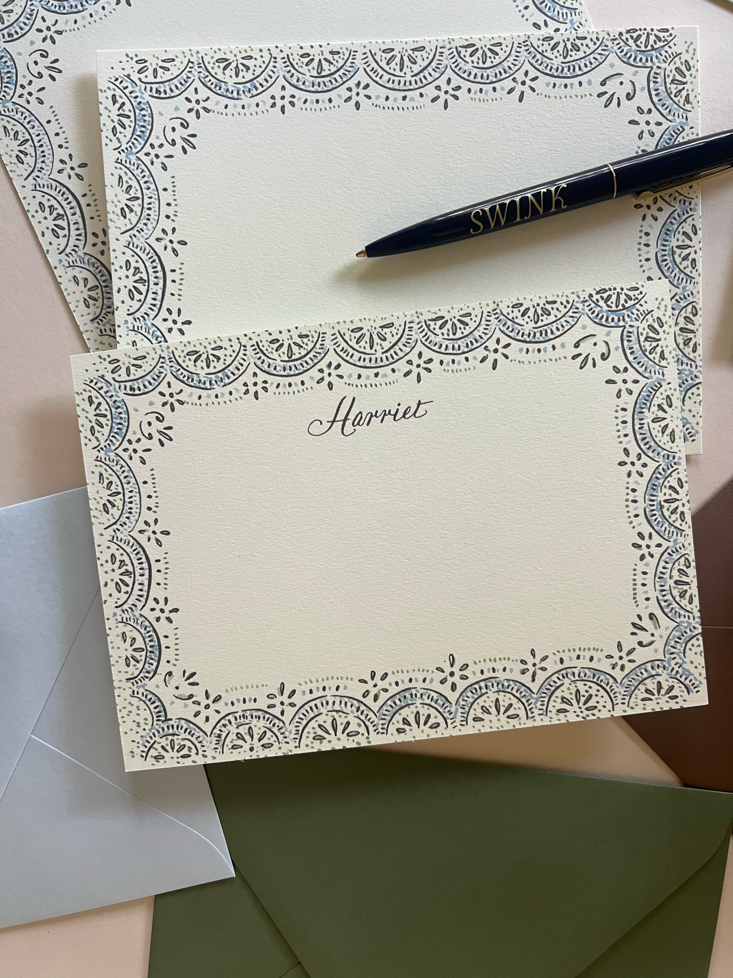Harriet Scallop Stationery Set - Pink & Blue