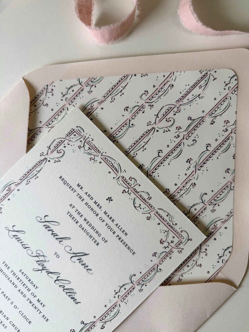 Clara Blush & Sage Main Wedding Invitation