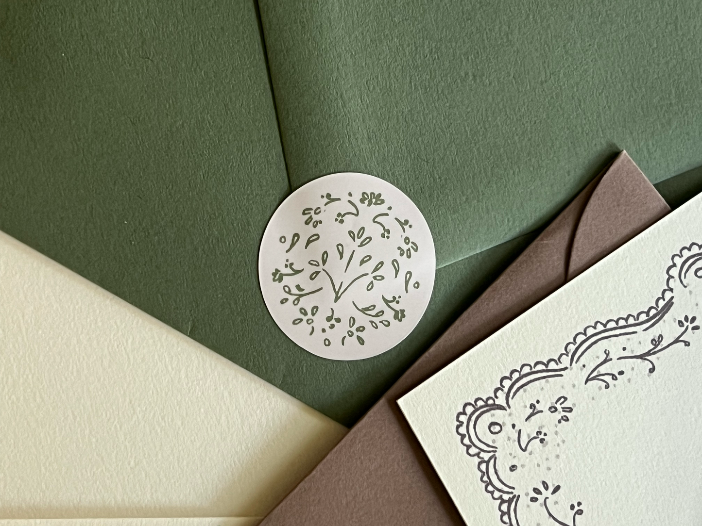 Envelope Seals - Green Embroidery