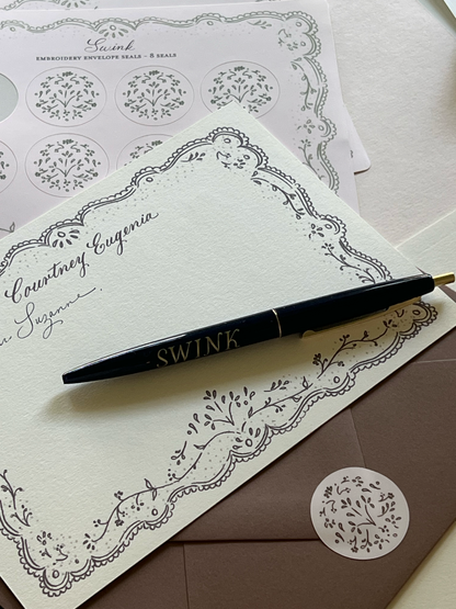 Envelope Sticker Seals - Brown Embroidered