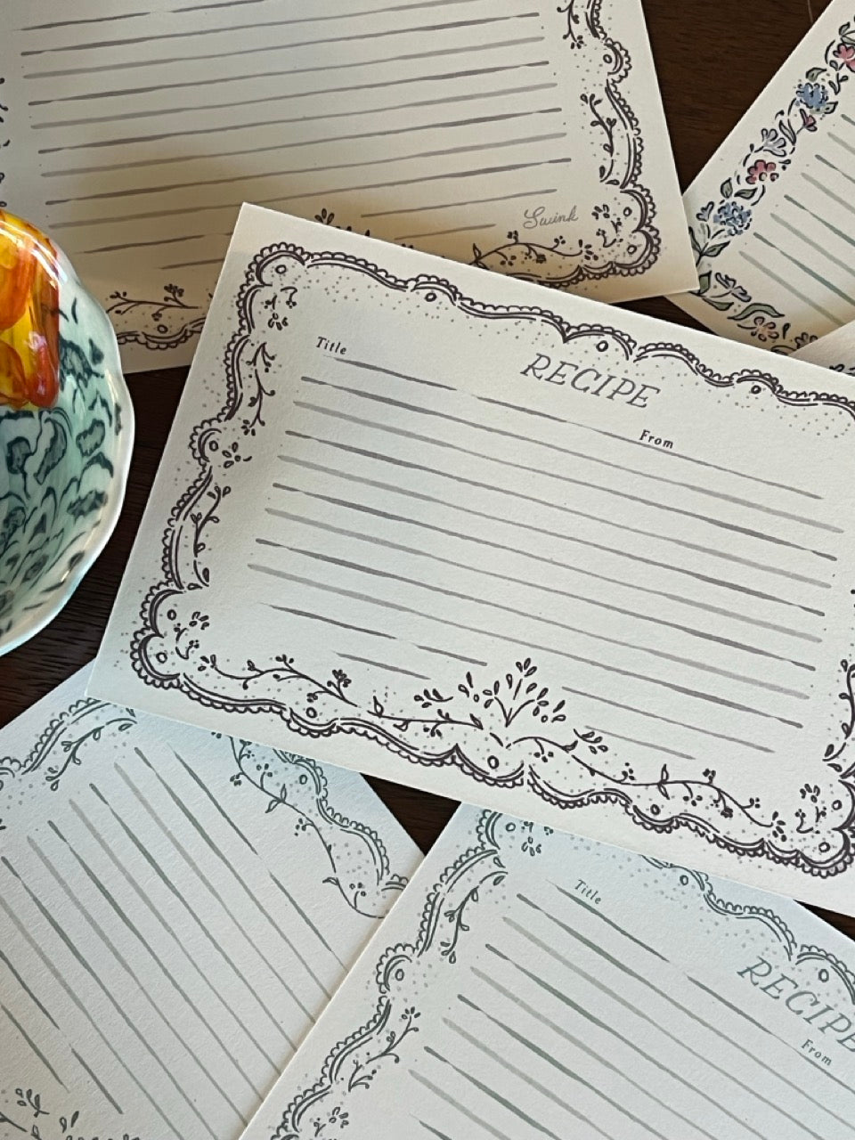 Embroidery Brown Recipe Cards