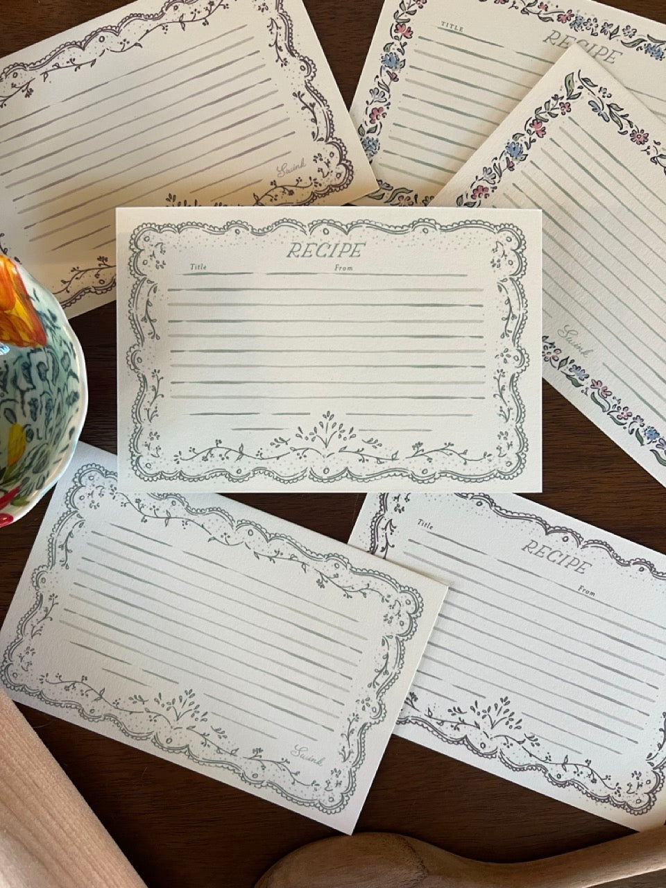 Embroidery Green Recipe Cards