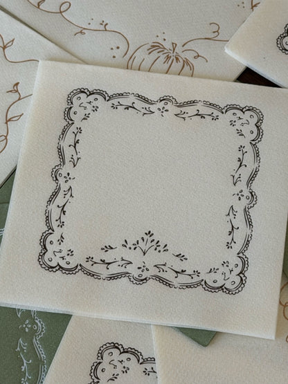 Embroidered Napkins - Ivory and Cocoa Brown