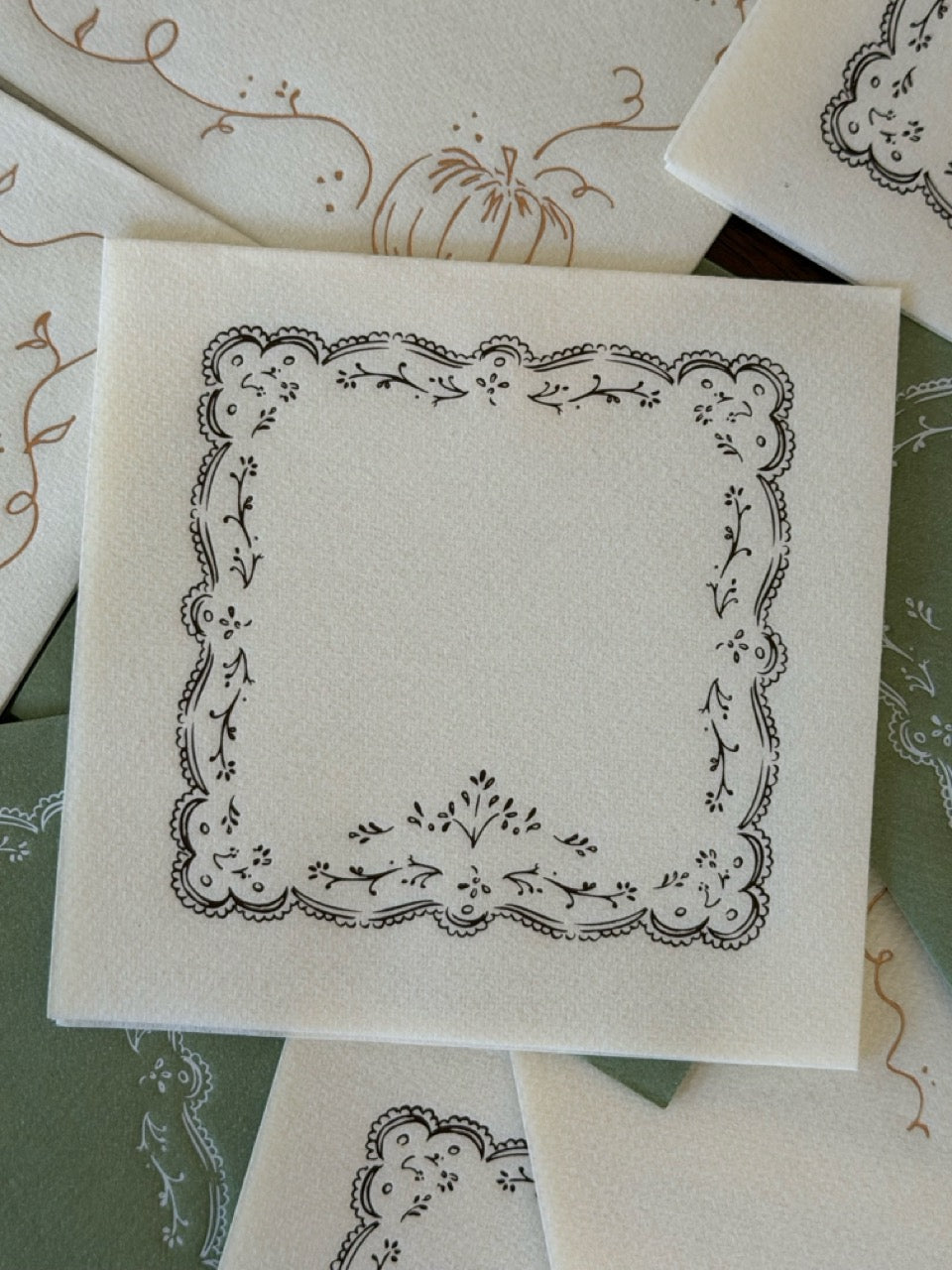 Embroidered Napkins - Ivory and Cocoa Brown