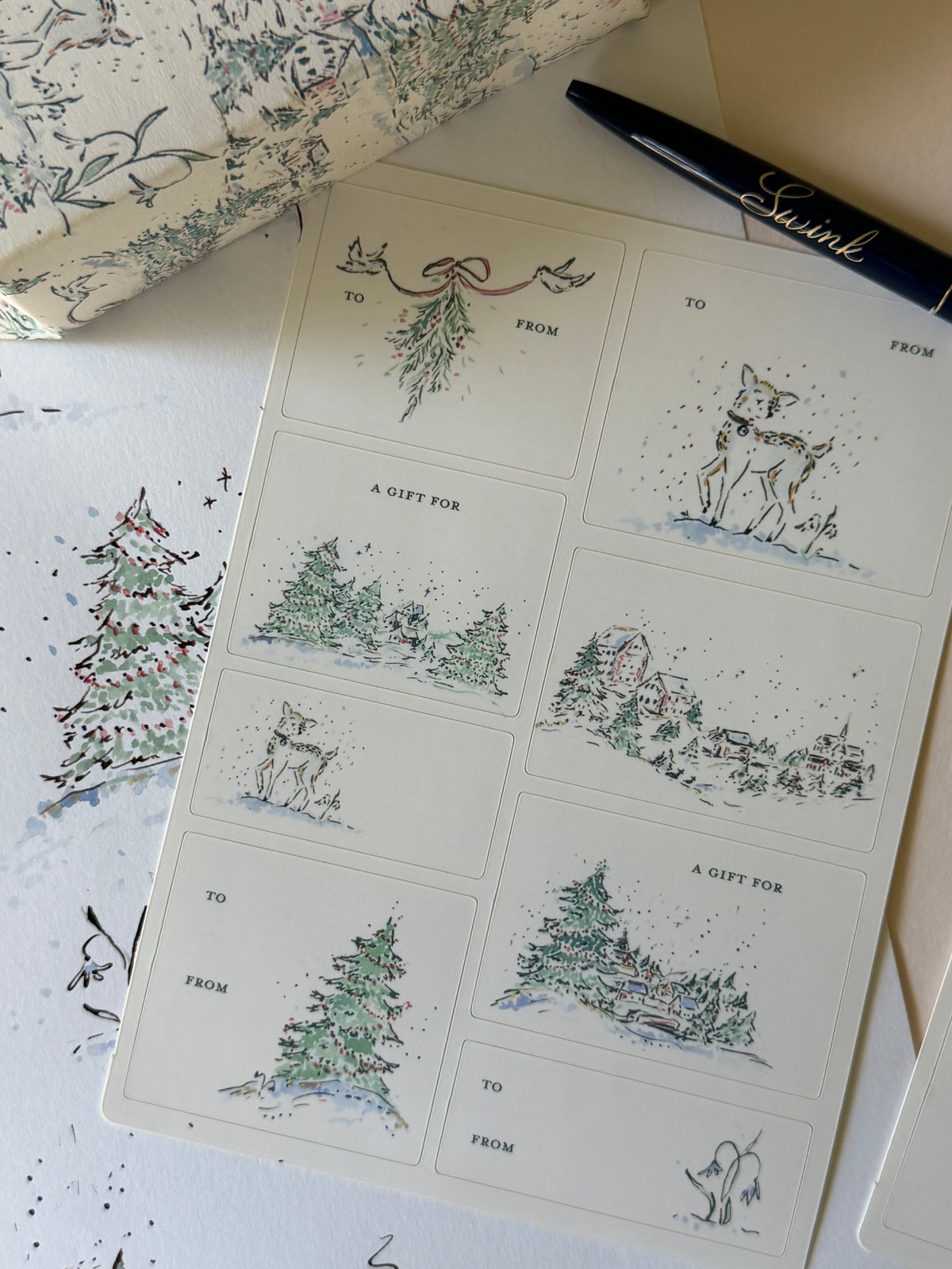 Woodland Village Holiday Gift Sticker Labels