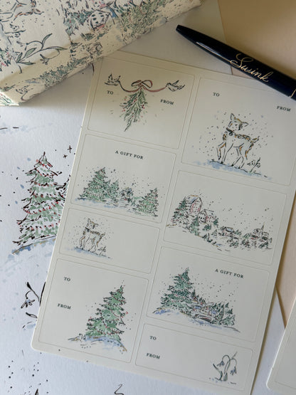 Woodland Village Holiday Gift Sticker Labels