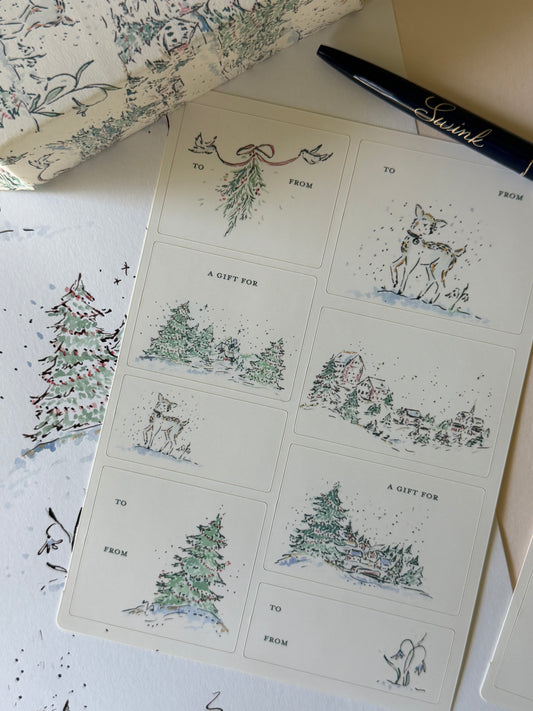 Woodland Village Holiday Gift Sticker Labels