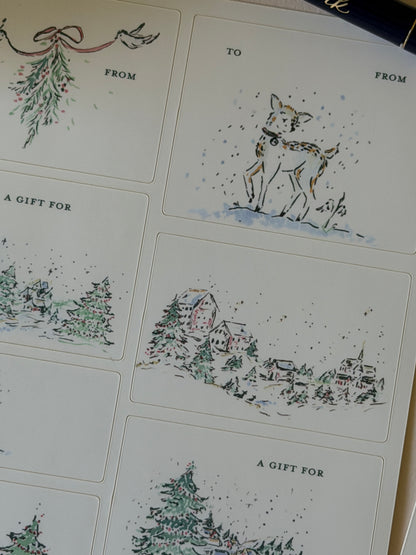 Woodland Village Holiday Gift Sticker Labels