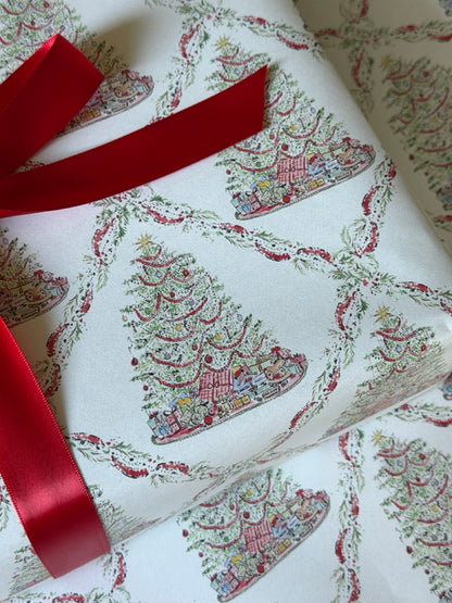 Vintage Tree with Red Tinsel Garland Gift Wrap Roll