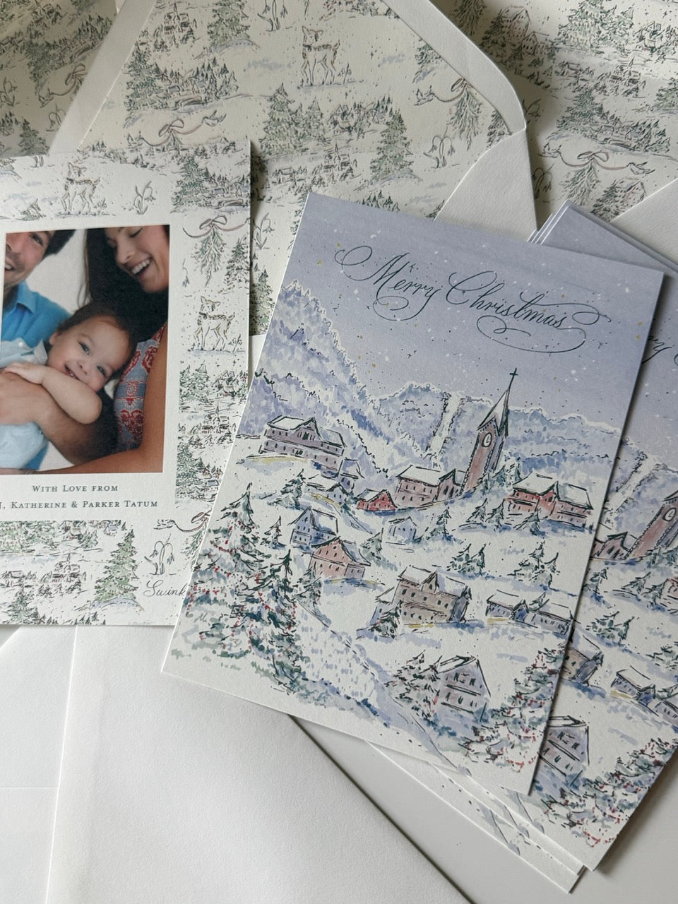Snowy Woodland Village Holiday Card