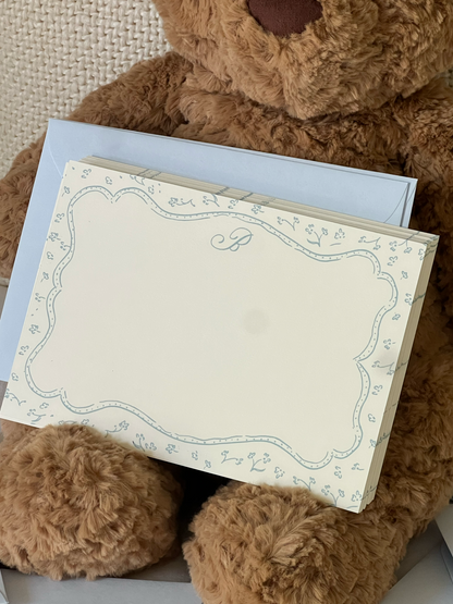 Tiny Florals Border Green Stationery Set