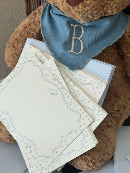 Tiny Florals Border Blue Stationery Set