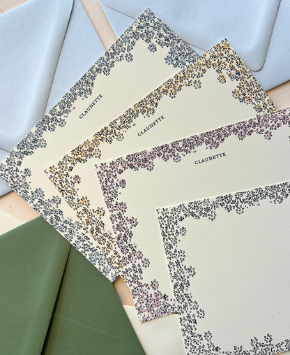 Claudette White and Black Border Stationery Set