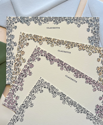 Claudette White and Black Border Stationery Set