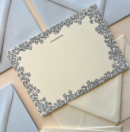 Claudette White and Black Border Stationery Set