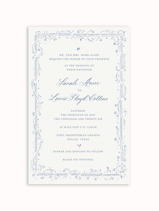 Clara Blue Main Wedding Invitation