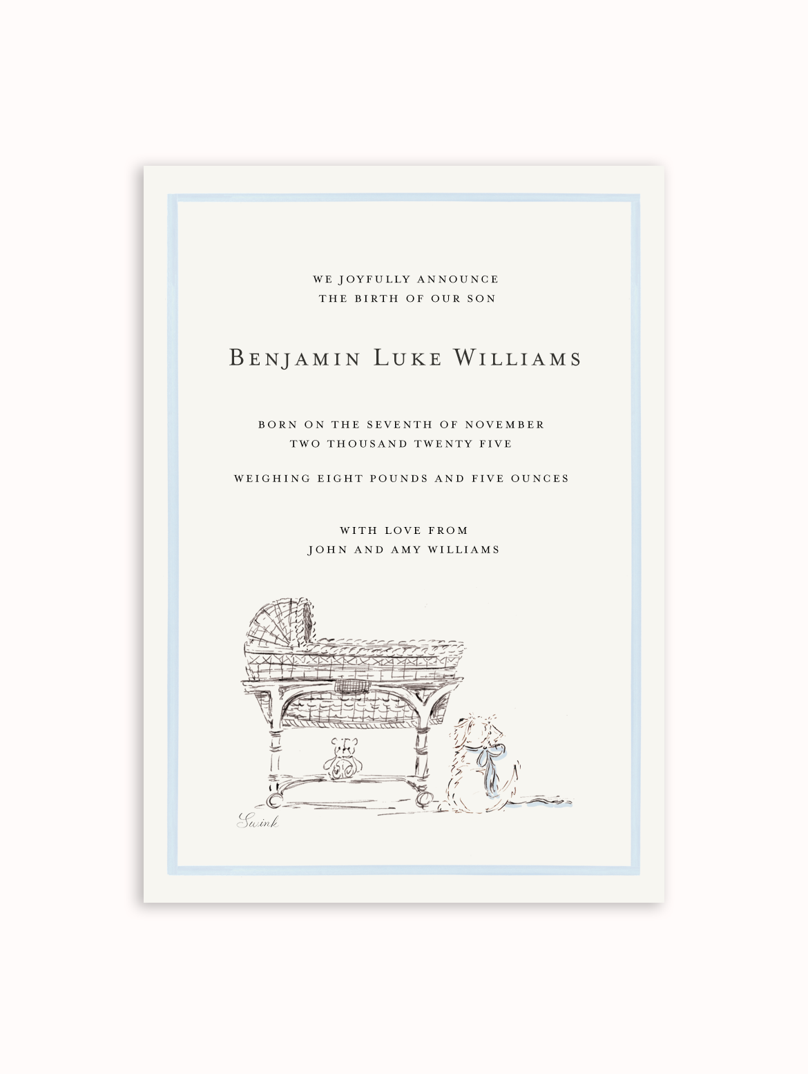 Bassinet Semi Custom Card - Dog