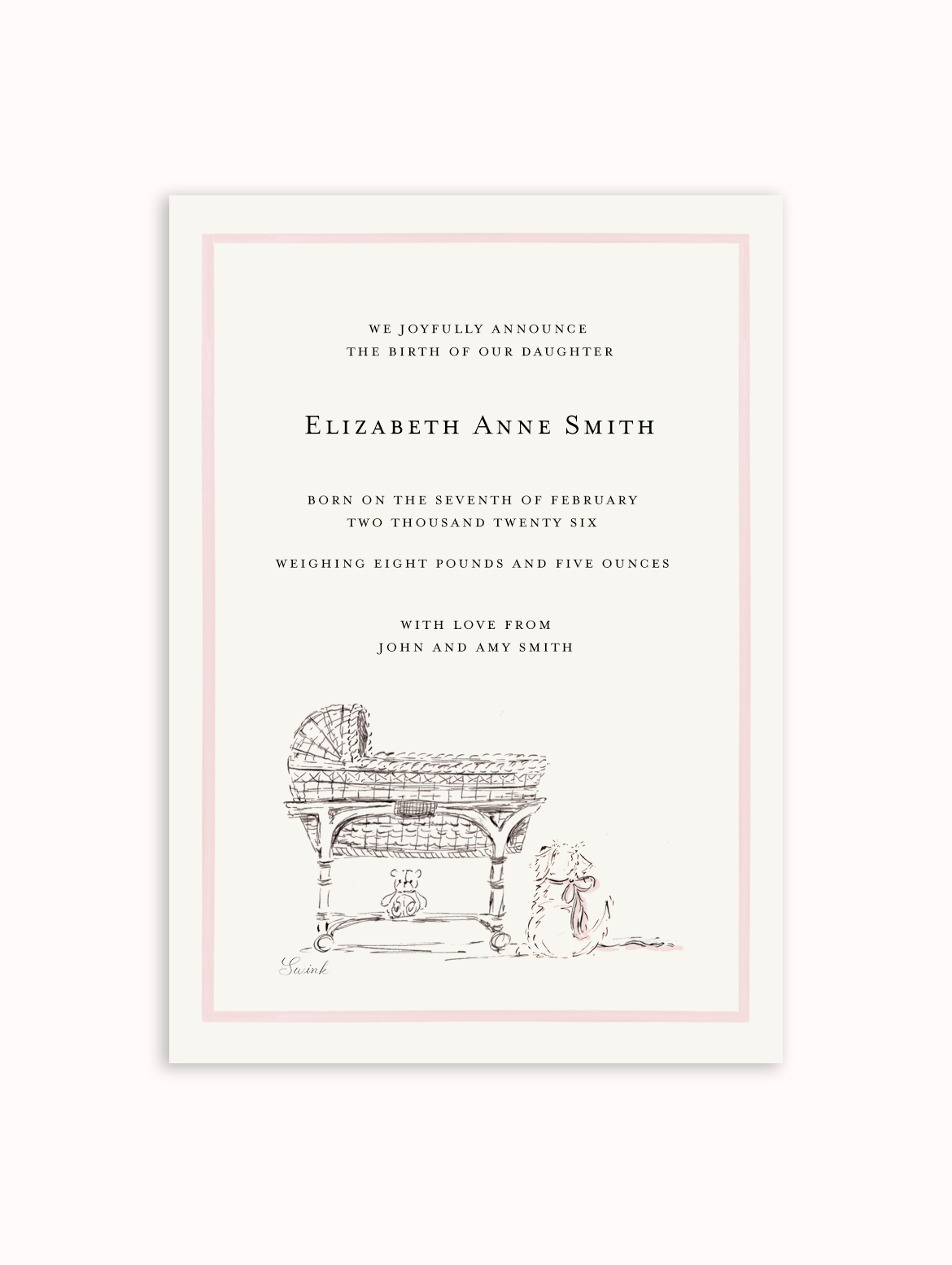 Bassinet Semi Custom Card - Dog