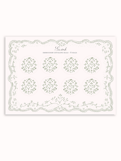Envelope Sticker Seals - Green Embroidered
