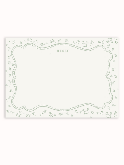 Tiny Florals Border Green Stationery Set