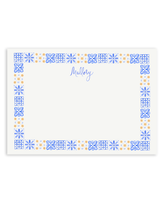 Yellow and Blue Hand Painted Tile Stationery Set