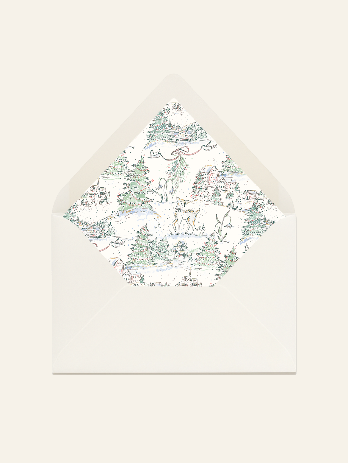 Snowy Woodland Village Holiday Card